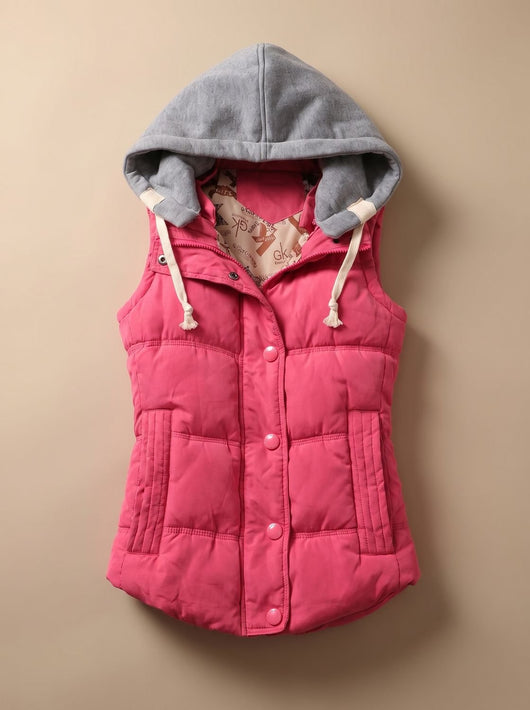 Charlotte | Damen Wattierter Bodywarmer mit Kontrastkapuze Druckknopfleiste