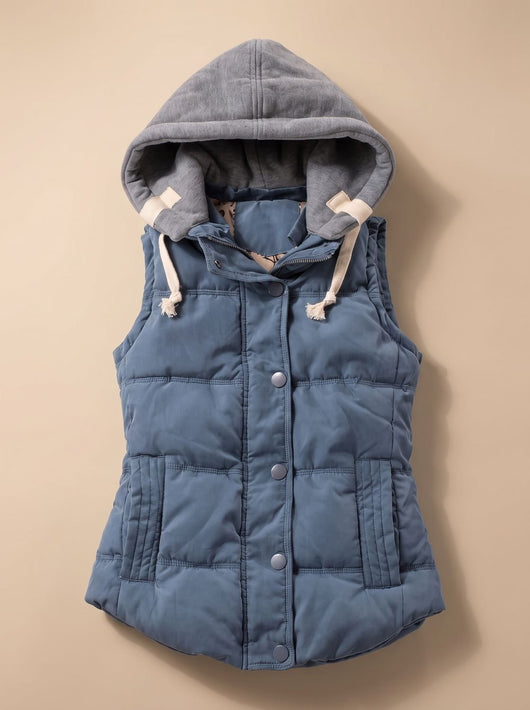 Charlotte | Damen Wattierter Bodywarmer mit Kontrastkapuze Druckknopfleiste