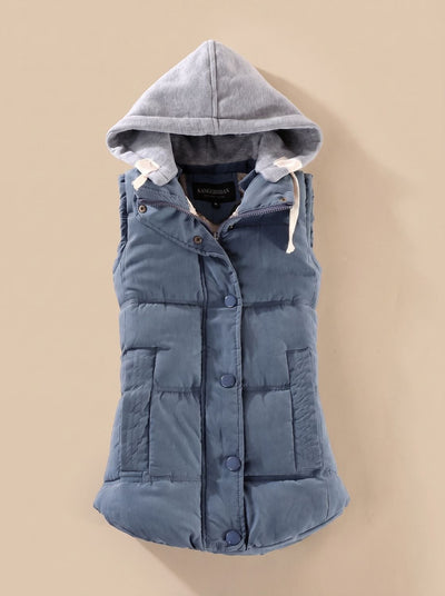 Charlotte | Damen Wattierter Bodywarmer mit Kontrastkapuze Druckknopfleiste