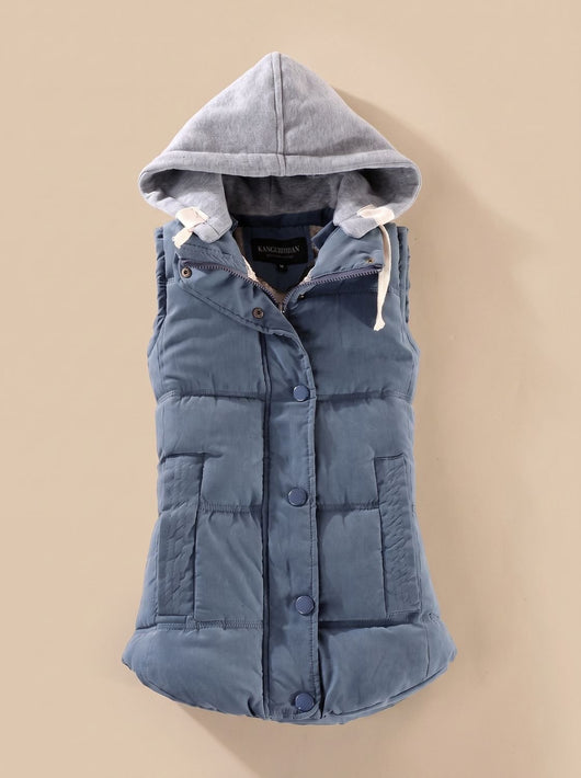 Charlotte | Damen Wattierter Bodywarmer mit Kontrastkapuze Druckknopfleiste