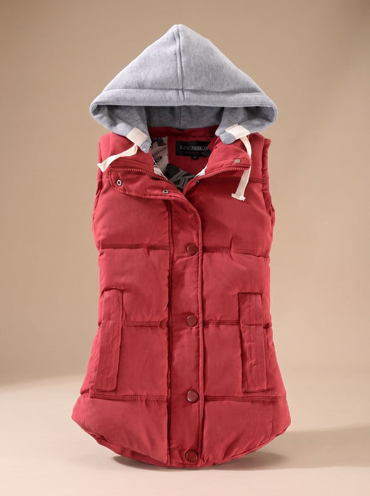 Charlotte | Damen Wattierter Bodywarmer mit Kontrastkapuze Druckknopfleiste