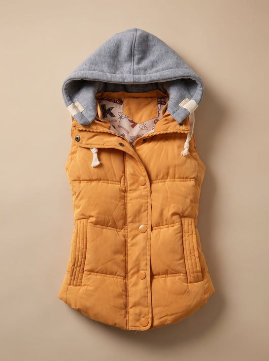 Charlotte | Damen Wattierter Bodywarmer mit Kontrastkapuze Druckknopfleiste