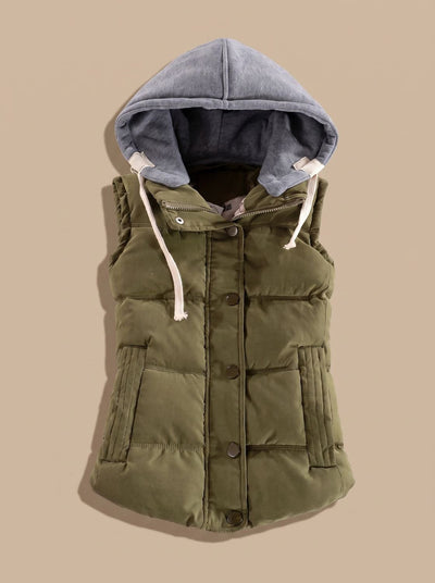 Charlotte | Damen Wattierter Bodywarmer mit Kontrastkapuze Druckknopfleiste