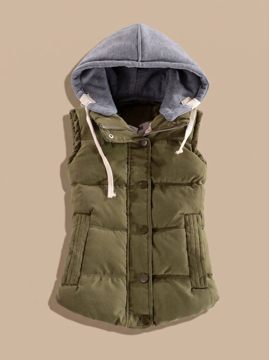 Charlotte | Damen Wattierter Bodywarmer mit Kontrastkapuze Druckknopfleiste