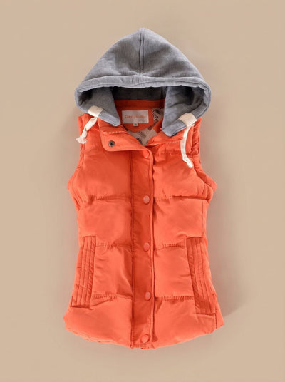 Charlotte | Damen Wattierter Bodywarmer mit Kontrastkapuze Druckknopfleiste