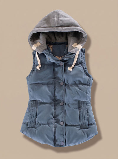 Charlotte | Damen Wattierter Bodywarmer mit Kontrastkapuze Druckknopfleiste