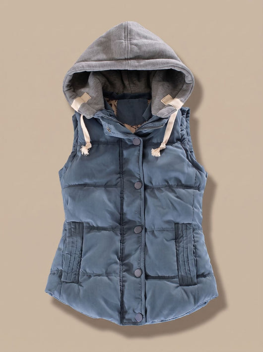 Charlotte | Damen Wattierter Bodywarmer mit Kontrastkapuze Druckknopfleiste