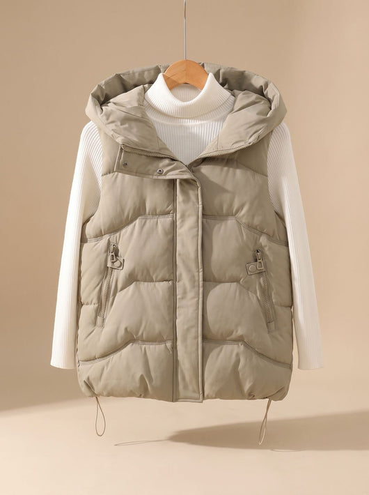 Annika | Damen Wattierter Kapuzen-Bodywarmer mit Reißverschlusstaschen