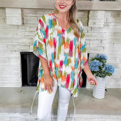 Clara | Damen Weite V-Ausschnitt Tunika Buntes Farbverlauf-Muster Oversized