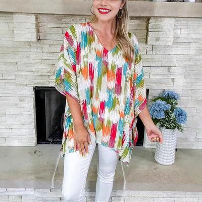Clara | Damen Weite V-Ausschnitt Tunika Buntes Farbverlauf-Muster Oversized