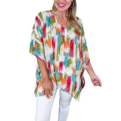 Clara | Damen Weite V-Ausschnitt Tunika Buntes Farbverlauf-Muster Oversized