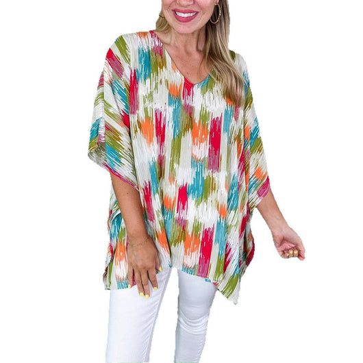 Clara | Damen Weite V-Ausschnitt Tunika Buntes Farbverlauf-Muster Oversized