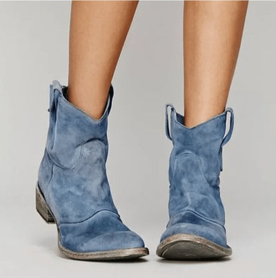 Charlotte | Damen Western Ankle Boots Wildleder Kniehohe Stiefel Flacher Absatz