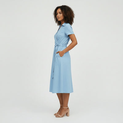 Sophie | Damen Wickel-Midi-Kleid mit V-Ausschnitt Taillengürtel Seitentaschen