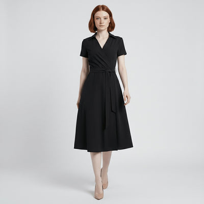 Sophie | Damen Wickel-Midi-Kleid mit V-Ausschnitt Taillengürtel Seitentaschen