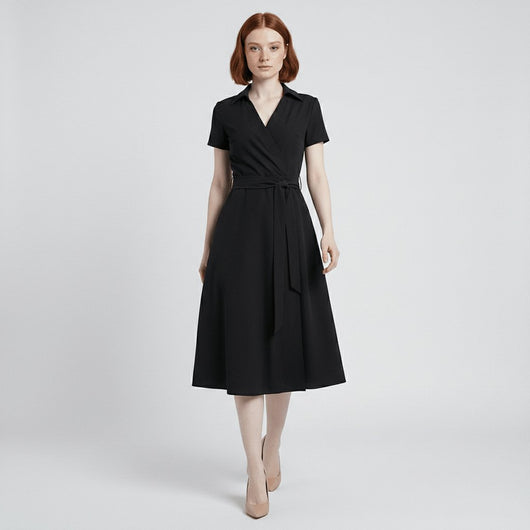 Sophie | Damen Wickel-Midi-Kleid mit V-Ausschnitt Taillengürtel Seitentaschen