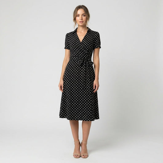Sophie | Damen Wickel-Midi-Kleid mit V-Ausschnitt Taillengürtel Seitentaschen
