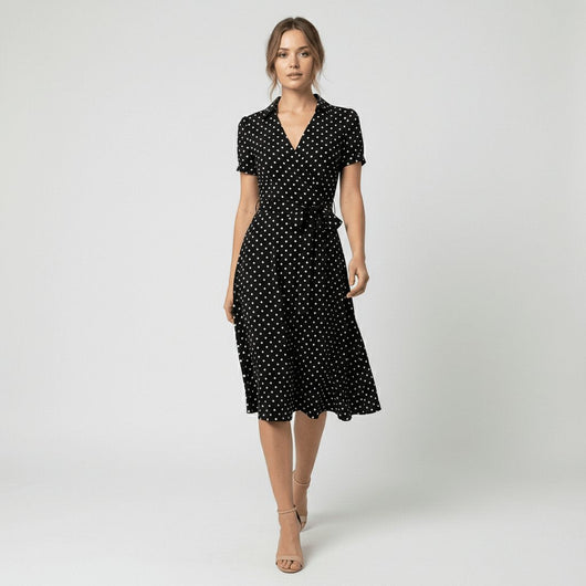 Sophie | Damen Wickel-Midi-Kleid mit V-Ausschnitt Taillengürtel Seitentaschen