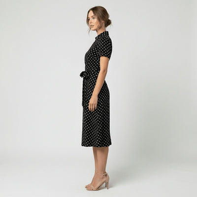 Sophie | Damen Wickel-Midi-Kleid mit V-Ausschnitt Taillengürtel Seitentaschen