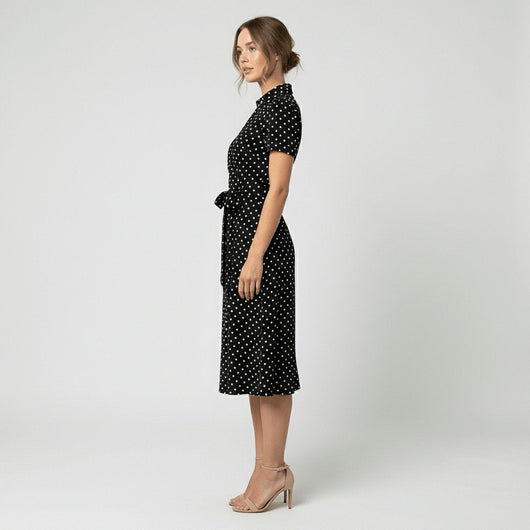Sophie | Damen Wickel-Midi-Kleid mit V-Ausschnitt Taillengürtel Seitentaschen