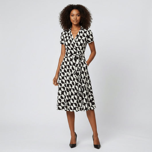 Sophie | Damen Wickel-Midi-Kleid mit V-Ausschnitt Taillengürtel Seitentaschen