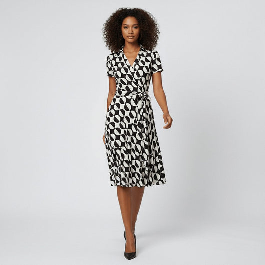 Sophie | Damen Wickel-Midi-Kleid mit V-Ausschnitt Taillengürtel Seitentaschen