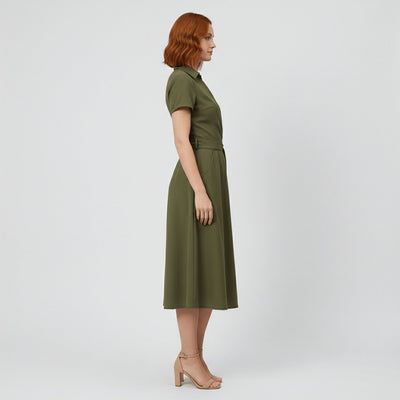 Sophie | Damen Wickel-Midi-Kleid mit V-Ausschnitt Taillengürtel Seitentaschen