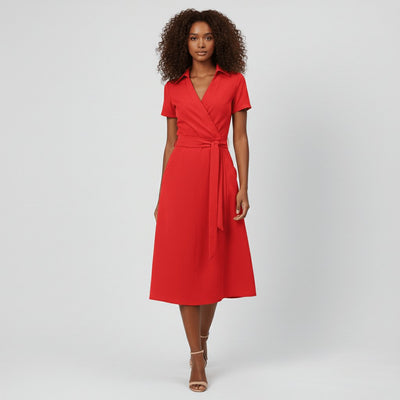Sophie | Damen Wickel-Midi-Kleid mit V-Ausschnitt Taillengürtel Seitentaschen
