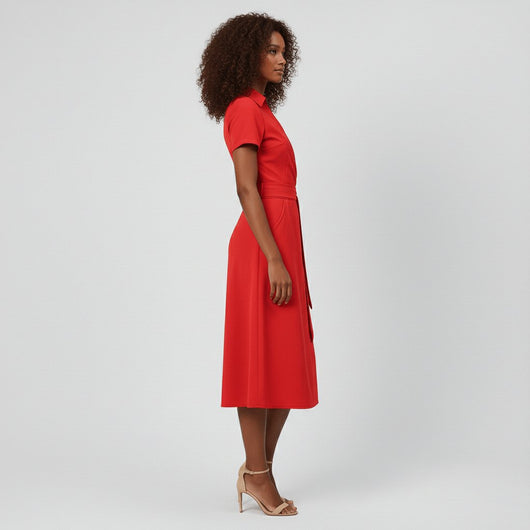 Sophie | Damen Wickel-Midi-Kleid mit V-Ausschnitt Taillengürtel Seitentaschen