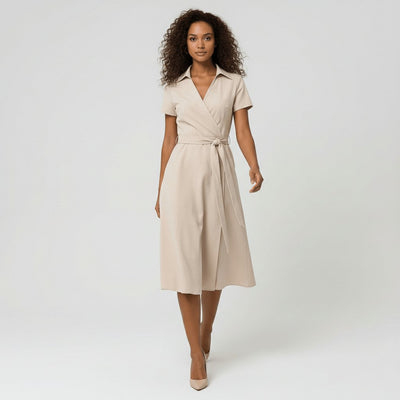 Sophie | Damen Wickel-Midi-Kleid mit V-Ausschnitt Taillengürtel Seitentaschen