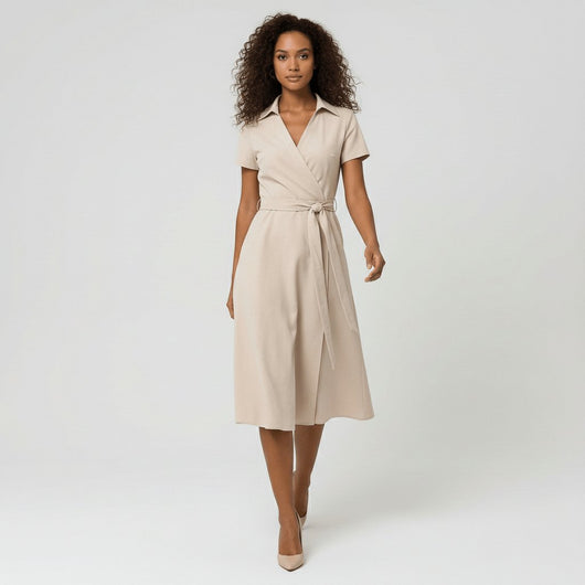 Sophie | Damen Wickel-Midi-Kleid mit V-Ausschnitt Taillengürtel Seitentaschen