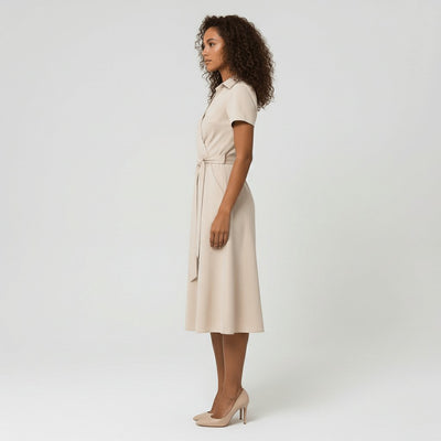 Sophie | Damen Wickel-Midi-Kleid mit V-Ausschnitt Taillengürtel Seitentaschen