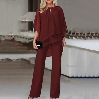 Mia | Damen Wide-Leg-Hose Zweiteiler Chiffon Lagenlook Hosenset