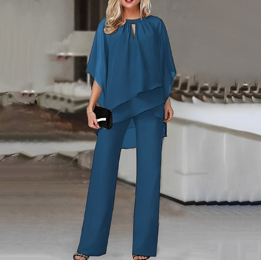 Mia | Damen Wide-Leg-Hose Zweiteiler Chiffon Lagenlook Hosenset