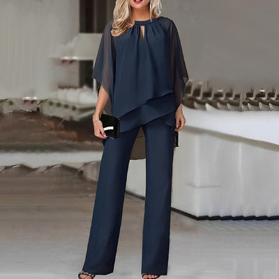 Mia | Damen Wide-Leg-Hose Zweiteiler Chiffon Lagenlook Hosenset