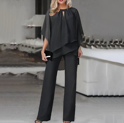 Mia | Damen Wide-Leg-Hose Zweiteiler Chiffon Lagenlook Hosenset