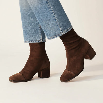 Charlotte | Damen Wildleder Ankle Boots mit Blockabsatz und Quadratzehenform