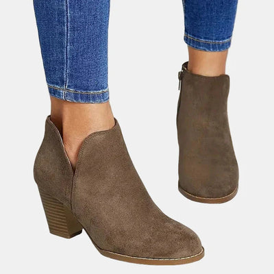 Emilia | Damen Wildleder Blockabsatz Ankle Boots mit Reißverschluss