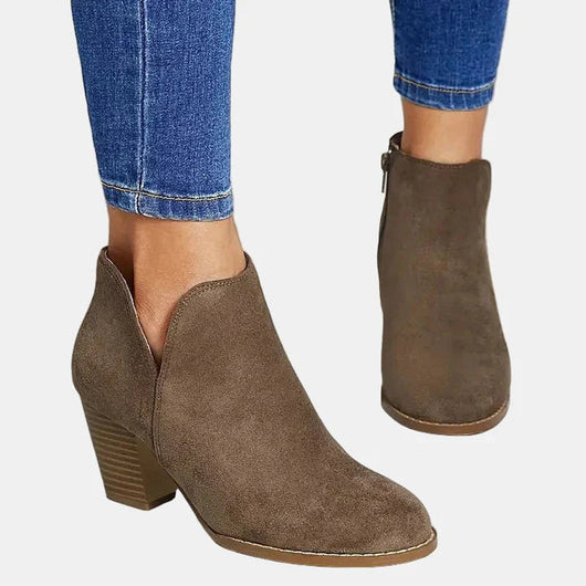 Emilia | Damen Wildleder Blockabsatz Ankle Boots mit Reißverschluss