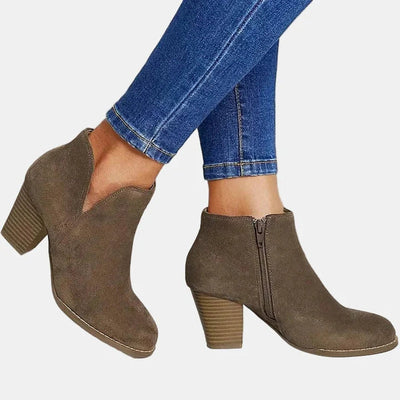 Emilia | Damen Wildleder Blockabsatz Ankle Boots mit Reißverschluss