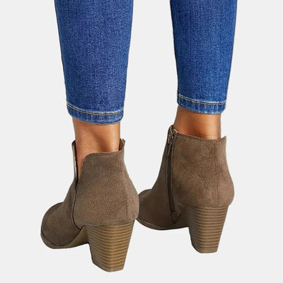 Emilia | Damen Wildleder Blockabsatz Ankle Boots mit Reißverschluss