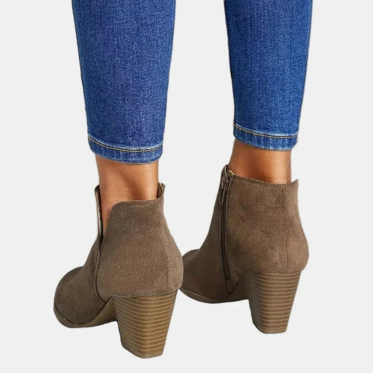 Emilia | Damen Wildleder Blockabsatz Ankle Boots mit Reißverschluss