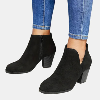Emilia | Damen Wildleder Blockabsatz Ankle Boots mit Reißverschluss