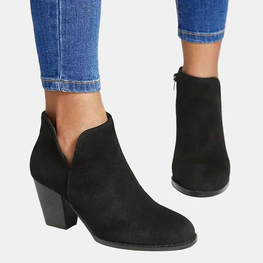 Emilia | Damen Wildleder Blockabsatz Ankle Boots mit Reißverschluss