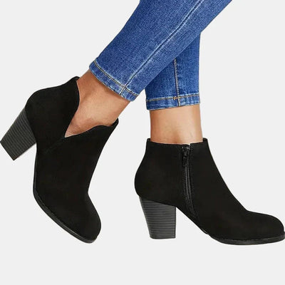 Emilia | Damen Wildleder Blockabsatz Ankle Boots mit Reißverschluss