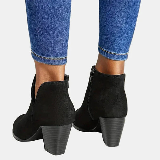 Emilia | Damen Wildleder Blockabsatz Ankle Boots mit Reißverschluss