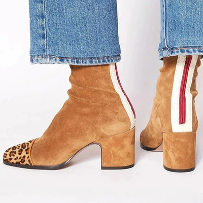 Luisa | Damen Wildleder Blockabsatz Stiefeletten Quadratische Zehenpartie