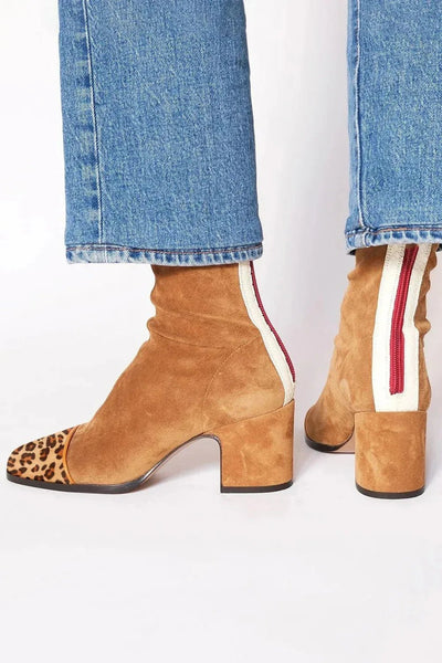 Luisa | Damen Wildleder Blockabsatz Stiefeletten Quadratische Zehenpartie