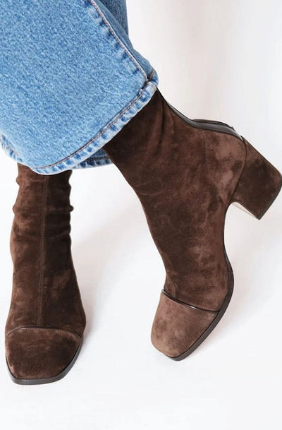 Greta | Damen Wildleder-Optik Ankle Boots für den Winter mit Blockabsatz