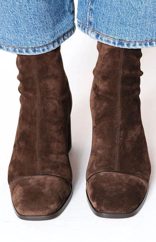 Greta | Damen Wildleder-Optik Ankle Boots für den Winter mit Blockabsatz